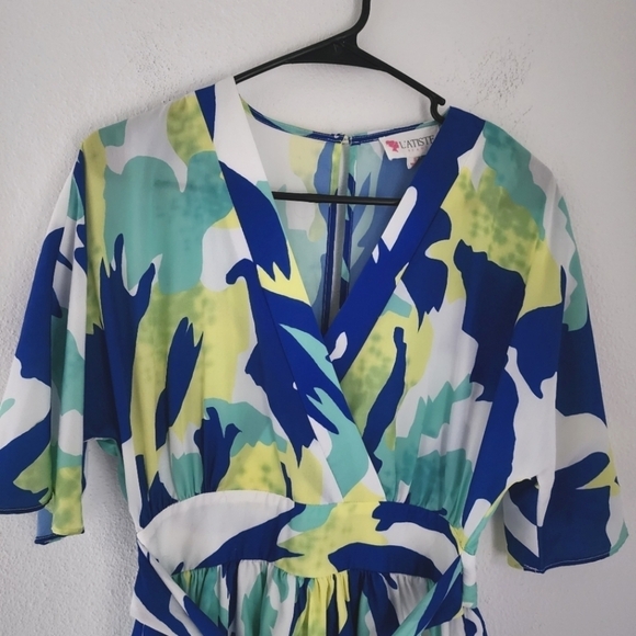 LATISTE Blue Green Tie Waist Short Romper Small - Picture 10 of 17